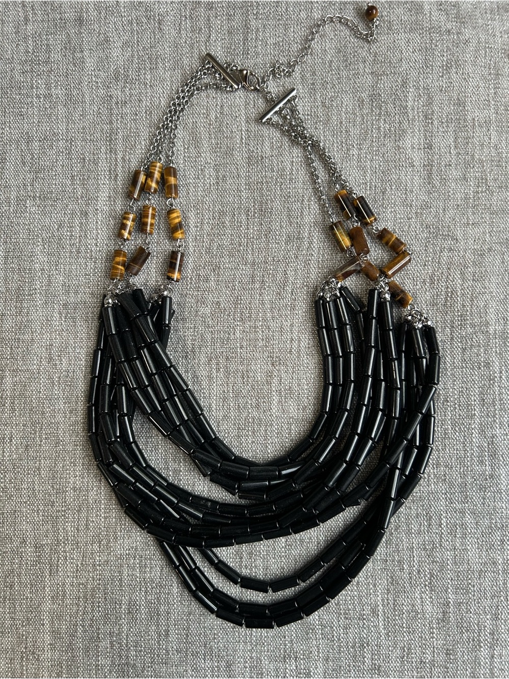 Park Lane Black Multi-Strand Beaded Necklace with Amber Accents